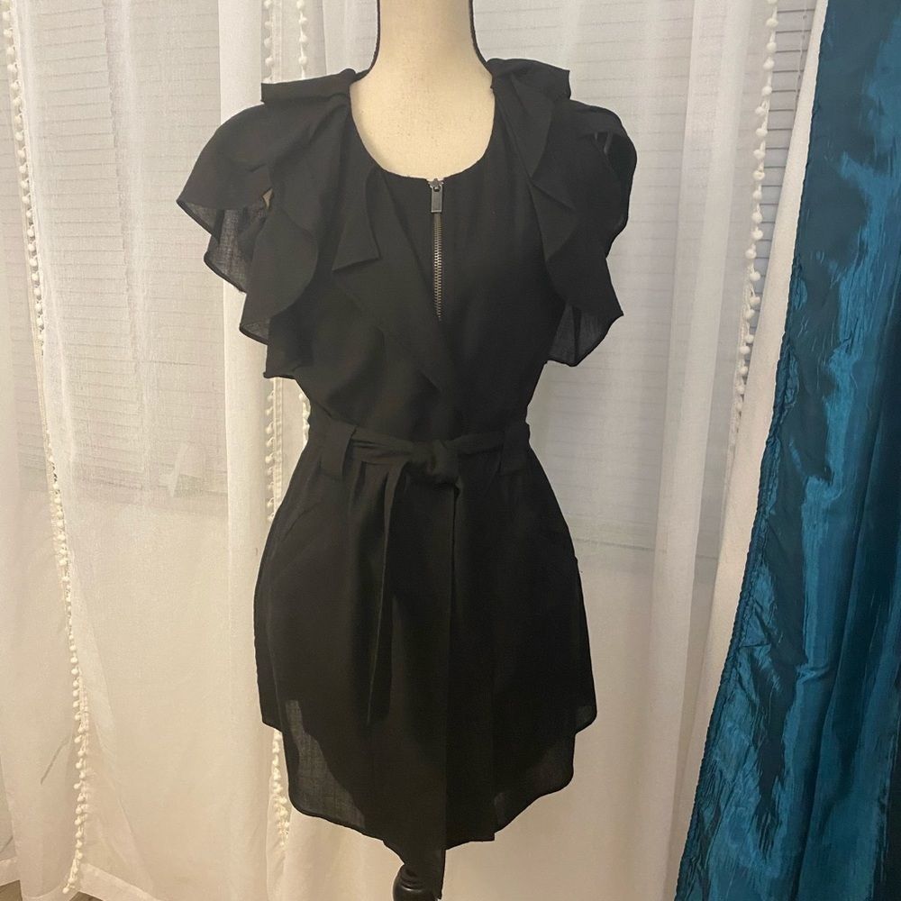 Armani Exchange Black Ruffle-Sleeve Mini Dress